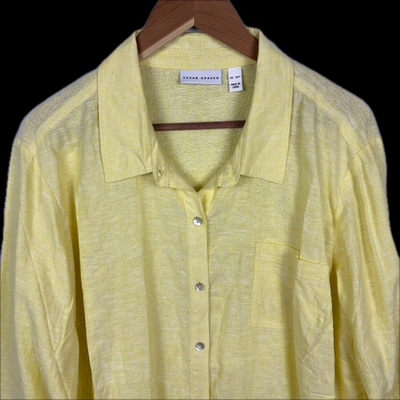 Susan Graver Women Linen LongSleeve Tunic Button Up Shirt XLP Breathable Coastal - Picture 2 of 9